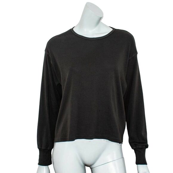 Raquel Allegra Long Sleeve Crew Sweatshirt char Black Size 1 - Picture 2 of 10